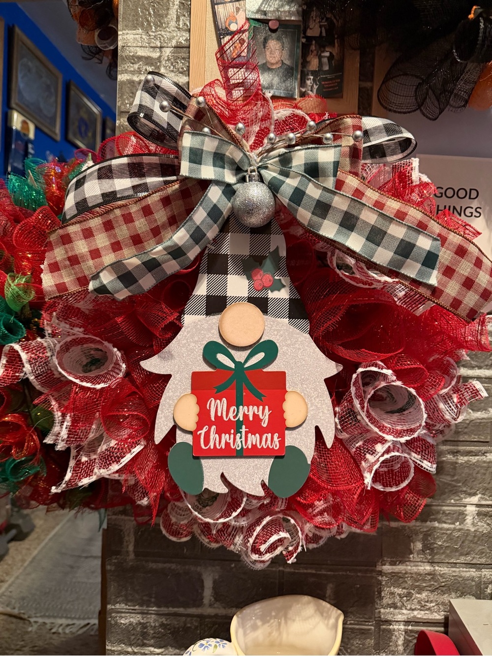 Merry Christmas Red Gnome Holiday Wreath by